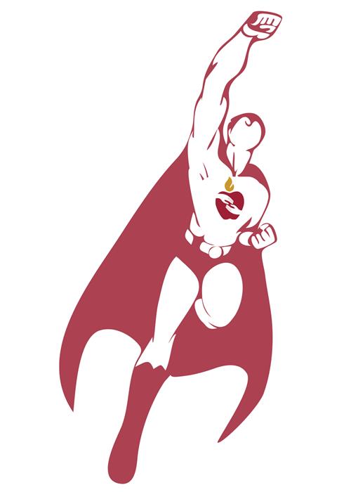 red super hero image with PISD apple logo on uniform